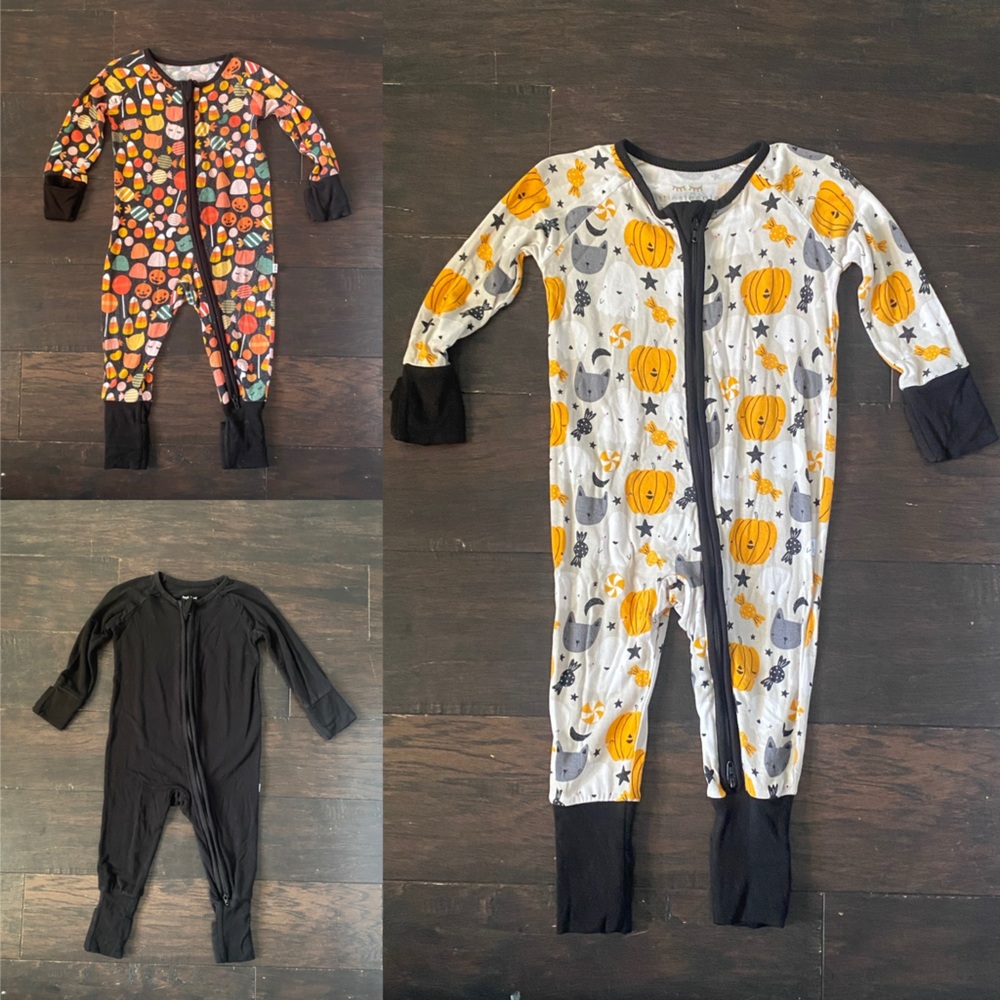 Little Sleepies Bamboo zip up pajama set 3 pair Halloween theme
